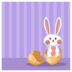 Happy Easter ,Cute Easter bunny come out from Easter egg.