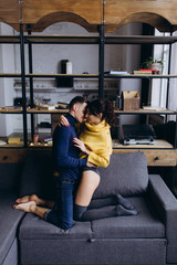 Beautiful photo session of a couple in love. Incendiary meeting of a guy and a girl.
