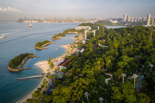 Dec 25, 2019 Singapore Beach From Drone Aerial Shot. It Is A Theme Park Located Within Resorts World Sentosa On Sentosa Island