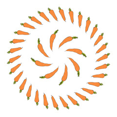Round frame with positive carrots ornament. Isolated wreath on white background for your design