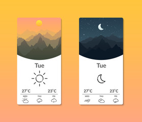 Smartphone interface with weather forecast. Meteorology. Design for mobile applications.