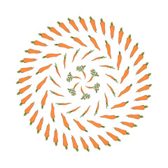 Fototapeta premium Round frame with beautiful carrots ornament. Isolated wreath on white background for your design
