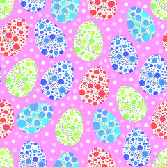 Seamless pattern, backgrounds, textures of multi colored abstract Easter eggs. Watercolor decorative drawing