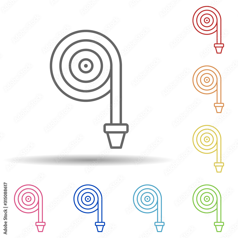 Poster fire hose in multi color style icon. simple thin line, outline vector of firefighter icons for ui an