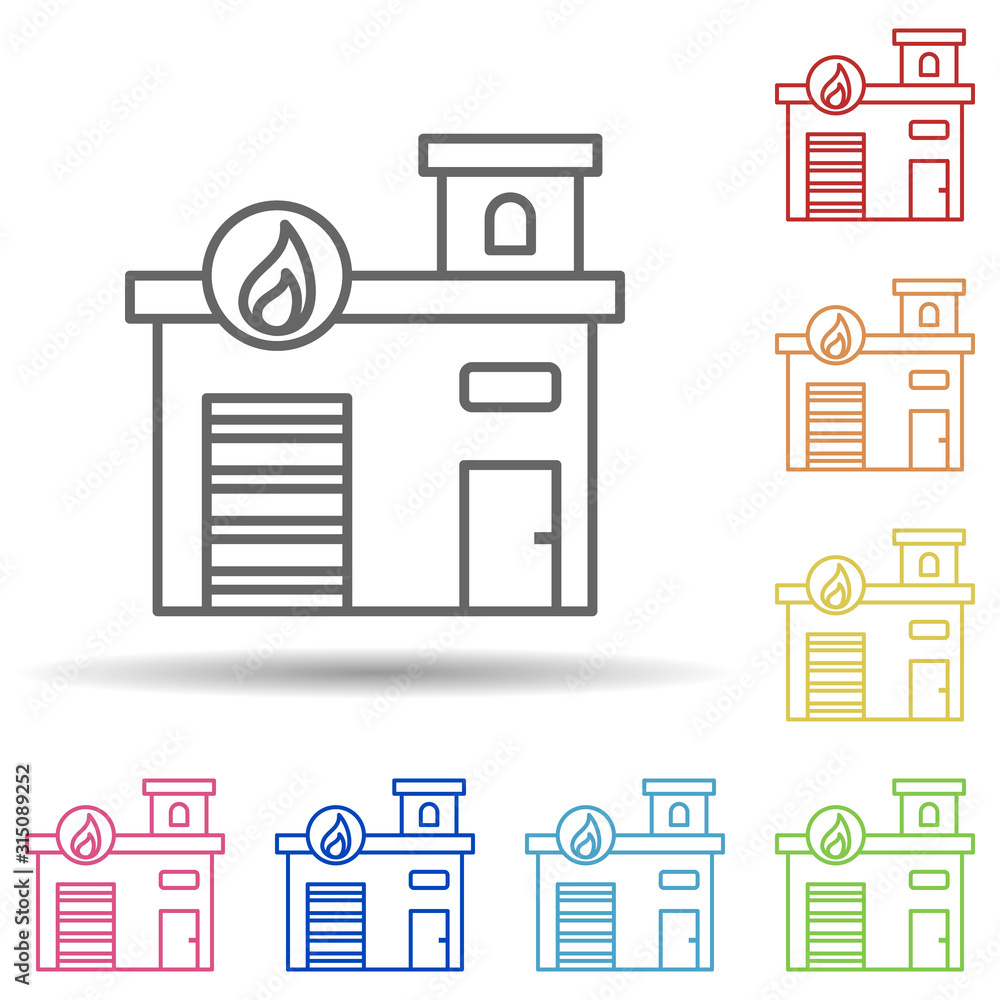 Poster fire station, firefighter in multi color style icon. simple thin line, outline vector of firefighter
