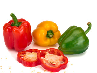 Assorted bell peppers isolated on a white background