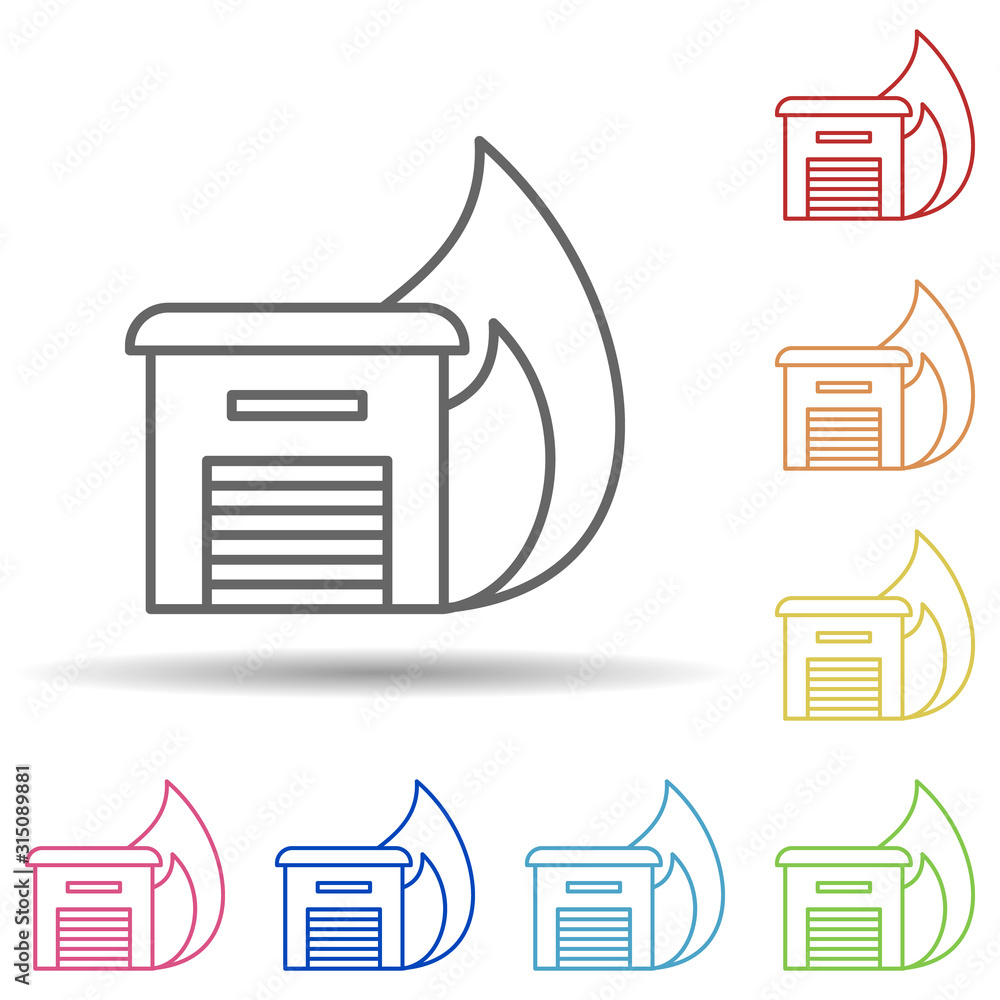 Aufkleber burnings building in multi color style icon. simple thin line, outline vector of firefighter icons f
