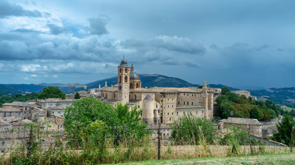 Fototapeta na wymiar Panoramic view of the old medieval city of Urbino, in the Marche Region (Italy).