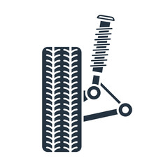 Car suspension service, Wheel alignment icon - axle and wheel absorber - obrazy, fototapety, plakaty