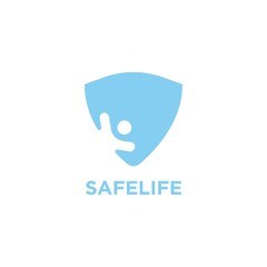 Life guard logo design vector template.Human with shield symbol illustration.