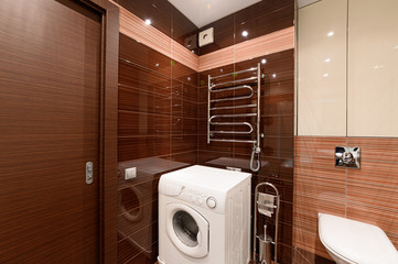 Russia, Moscow- September 08, 2019: interior room apartment modern bright cozy atmosphere. general cleaning, home decoration, preparation of house for sale. bathroom, sink, decoration elements, toilet