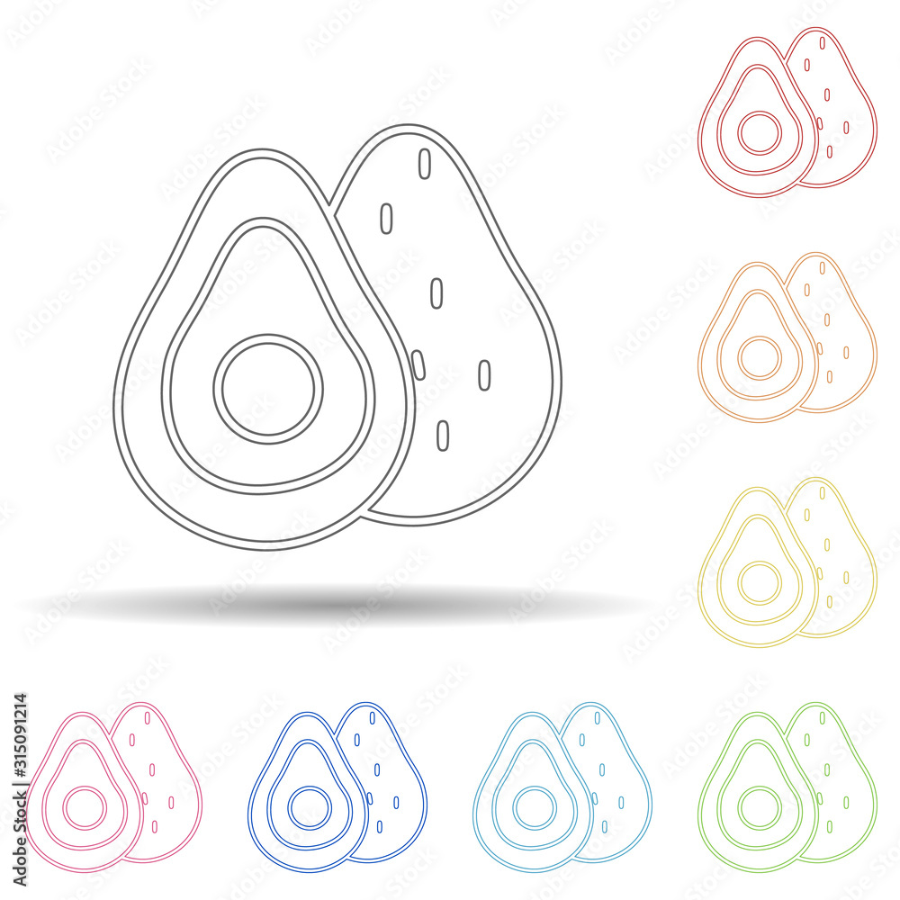 Poster avocado in multi color style icon. simple thin line, outline vector of fruit icons for ui and ux, we
