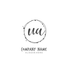  Handwritten initial letter U A UA for identity and logo. Vector logo template with handwriting and signature style.