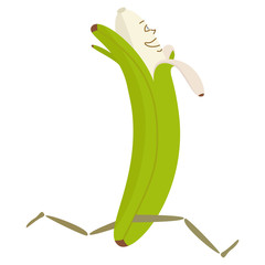 Green banana is running fun. Cartoon character on a white background. Isolated vector illustration in a flat style.
