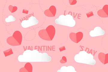 valentine's day background, love letter with heart and envelope paper art concept