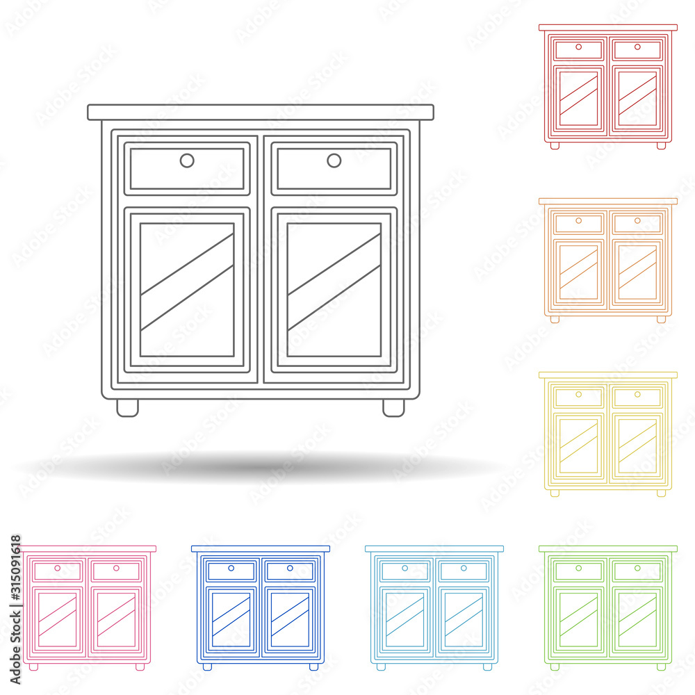 Poster chest of drawers flat in multi color style icon. simple thin line, outline vector of furniture icons