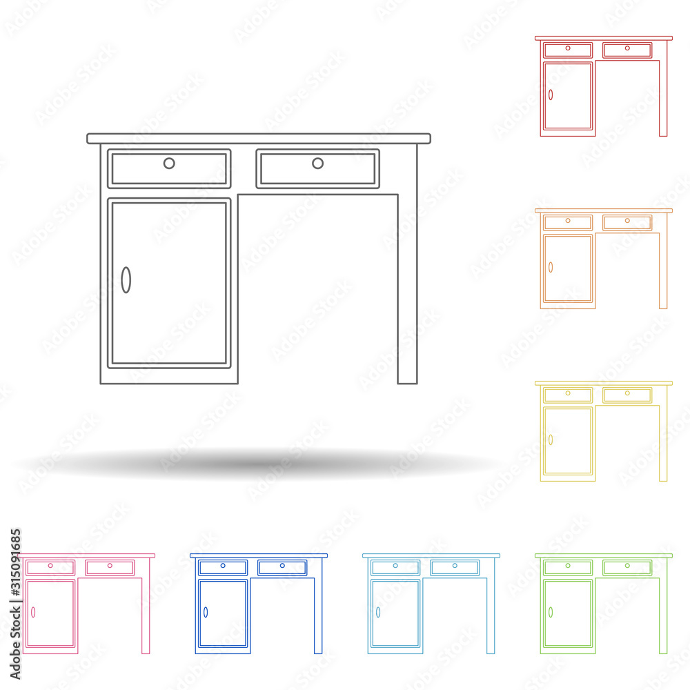 Poster desk flat in multi color style icon. simple thin line, outline vector of furniture icons for ui and 