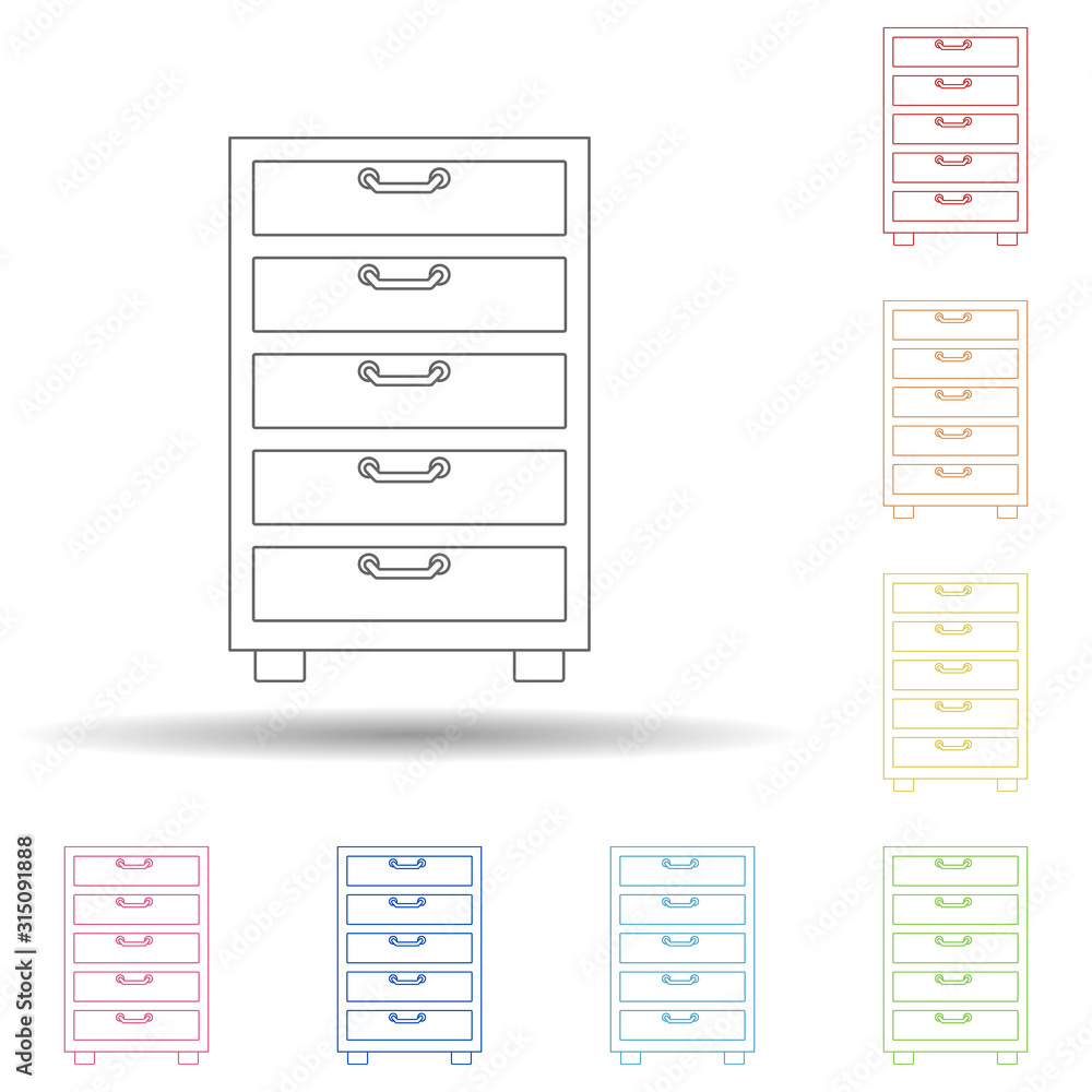 Poster chest of drawers flat in multi color style icon. simple thin line, outline vector of furniture icons