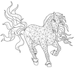 Horse. Polygonal style. Coloring book for adults. 