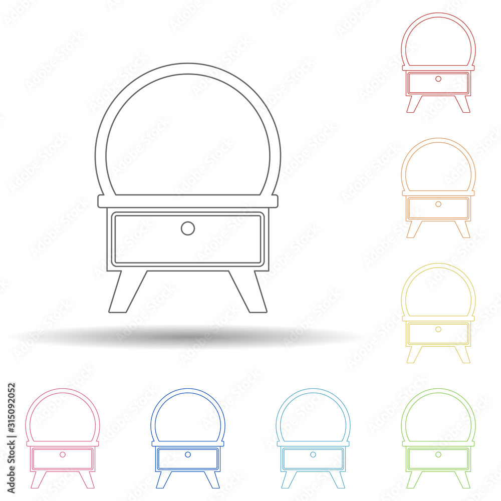 Aufkleber mirror with mirror flat in multi color style icon. simple thin line, outline vector of furniture ico