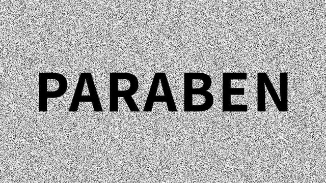 Paraben. Word about problem on noisy old screen. Looping VHS interference. Vintage animated background. 4K video footage