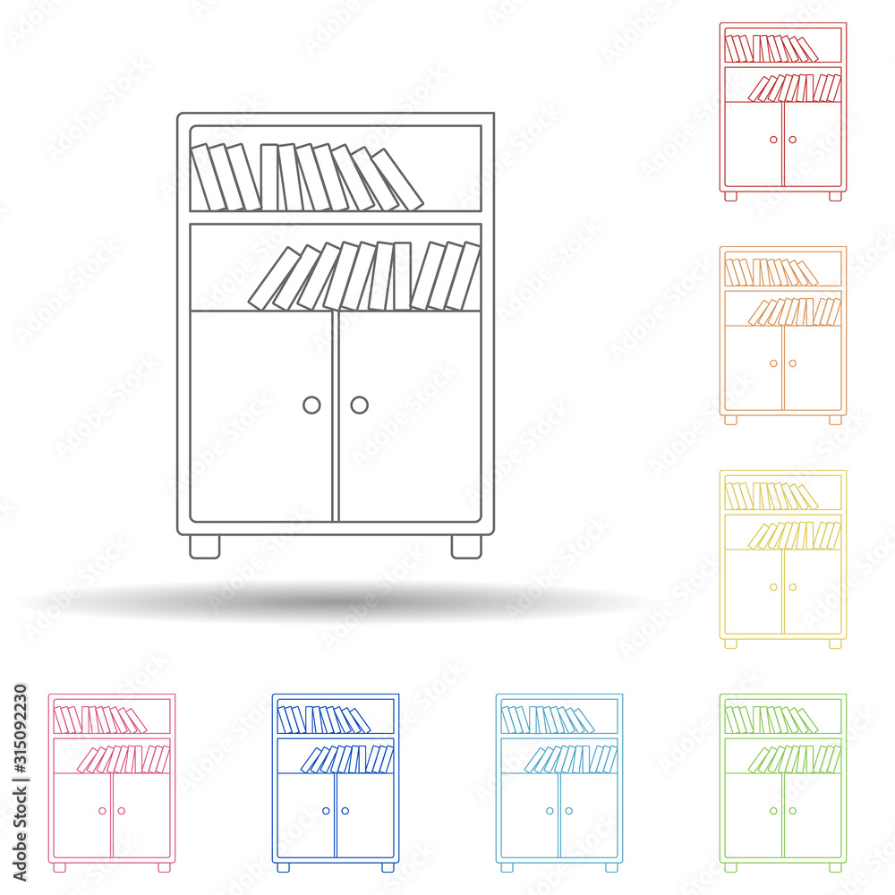 Poster bookcase flat in multi color style icon. simple thin line, outline vector of furniture icons for ui 