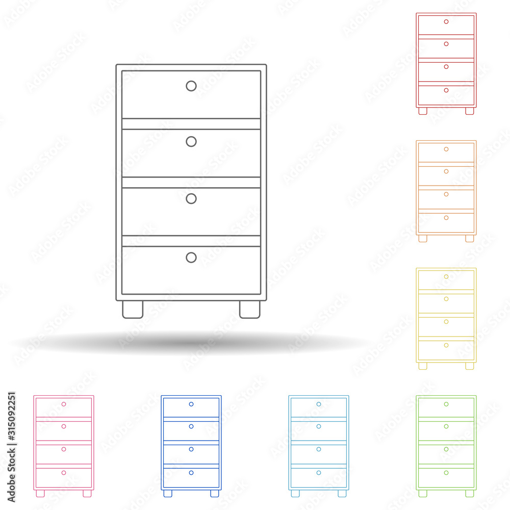 Poster chest of drawers flat in multi color style icon. simple thin line, outline vector of furniture icons