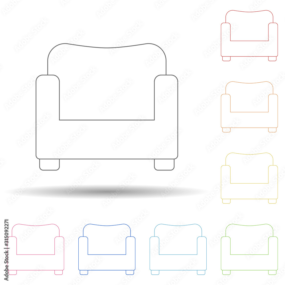 Poster armchair flat in multi color style icon. simple thin line, outline vector of furniture icons for ui 