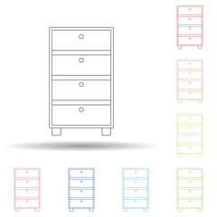 Chest of drawers flat in multi color style icon. Simple thin line, outline vector of furniture icons for ui and ux, website or mobile application