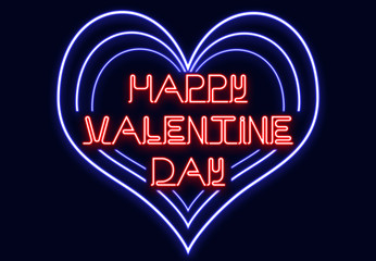 Neon happy valentine day illustration with dark blue shade background.