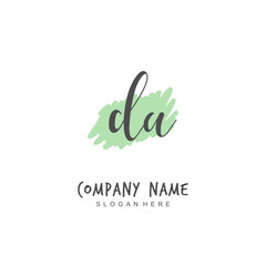 Handwritten initial letter D A DA for identity and logo. Vector logo template with handwriting and signature style.