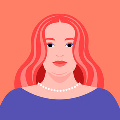 Portrait of a red-haired woman. Avatar for a social network. Curvy girl. Vector flat illustration
