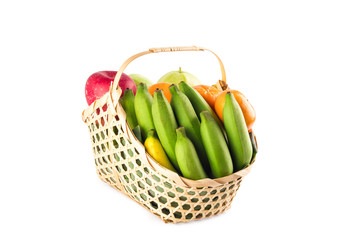 fruits basket assorted wicker on white background fruit health food isolated