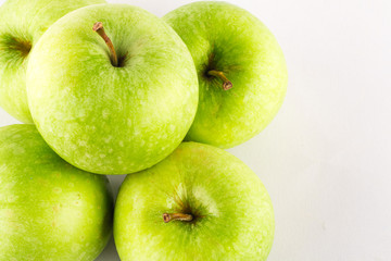 close up ripe green apple on white background fruit agriculture food isolated 
