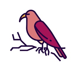 Bird icon in flat and pixel perfect style. Bird is sitting on branch.