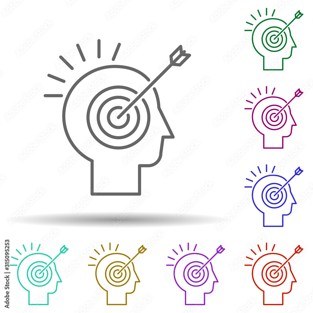 Aufkleber human, target in mind in multi color style icon. simple thin line, outline vector of human mind icon