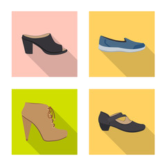 Vector illustration of footwear and woman symbol. Set of footwear and foot vector icon for stock.