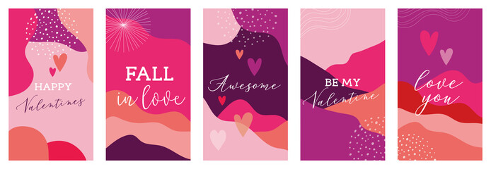 Vector set of Valentines day abstract backgrounds with copy space for text - banners, posters, cover design templates, social media stories wallpapers. Vector design