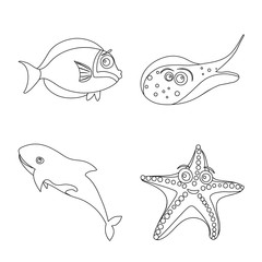 Vector design of sea and animal symbol. Set of sea and marine stock symbol for web.