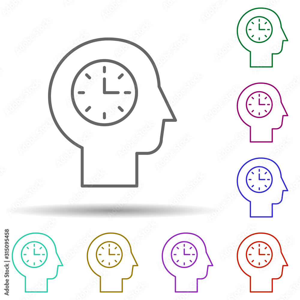 Aufkleber human, clock in mind in multi color style icon. simple thin line, outline vector of human mind icons