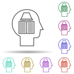 Human, book, hat in mind in multi color style icon. Simple thin line, outline vector of human mind icons for ui and ux, website or mobile application
