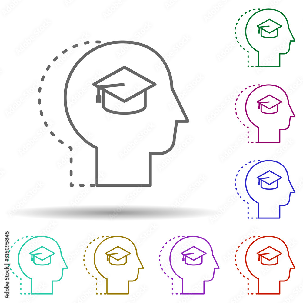 Poster human, academic cap in mind in multi color style icon. simple thin line, outline vector of human min