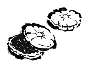 モノクロ　白黒　線画　最中、もなか、モナカ、和菓子、あん、アンコ、粒あん、あんこ、甘い、日本、