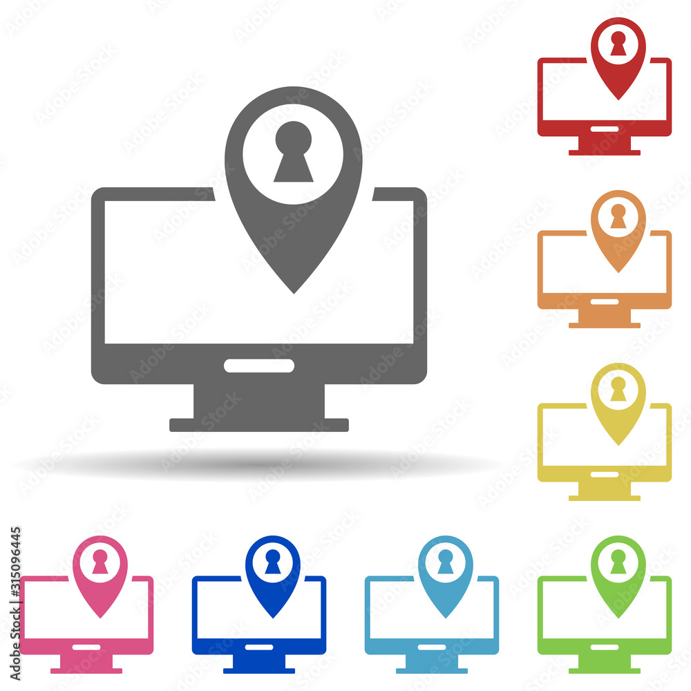 Poster address tracker, location pin, online map in multi color style icon. simple glyph, flat vector of in