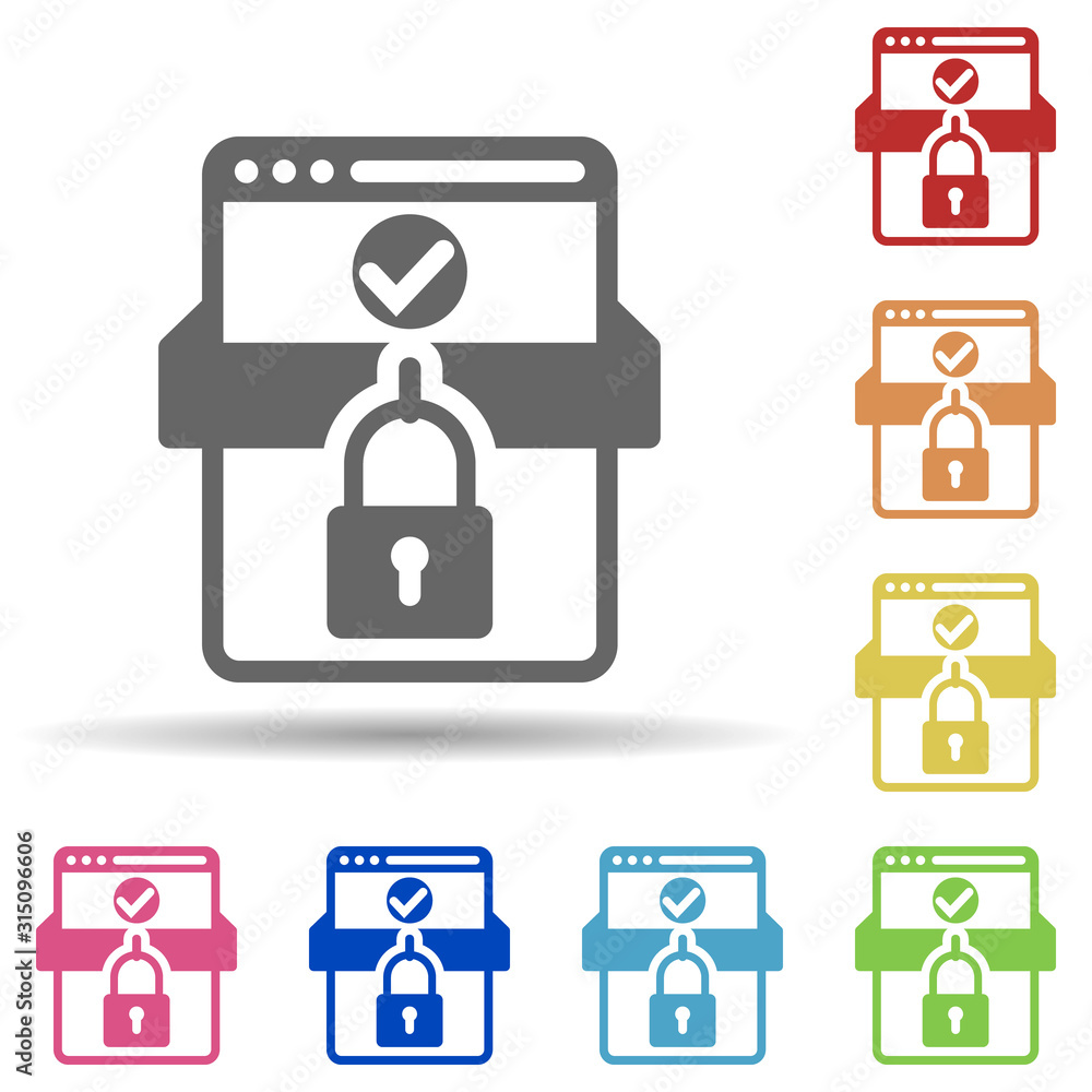 Aufkleber data security, database protection lock, website lock in multi color style icon. simple glyph, flat 