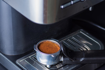 Espresso coffee from a drip-glass coffee machine.