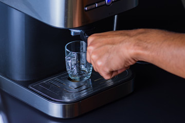 Espresso coffee from a drip-glass coffee machine.