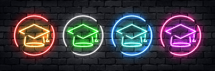 Vector set of realistic isolated neon sign of Graduation logo for template decoration and layout covering on the wall background.
