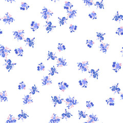 Blue floral background. Glitter textured seamless pattern with flowers bouquet © WI-tuss