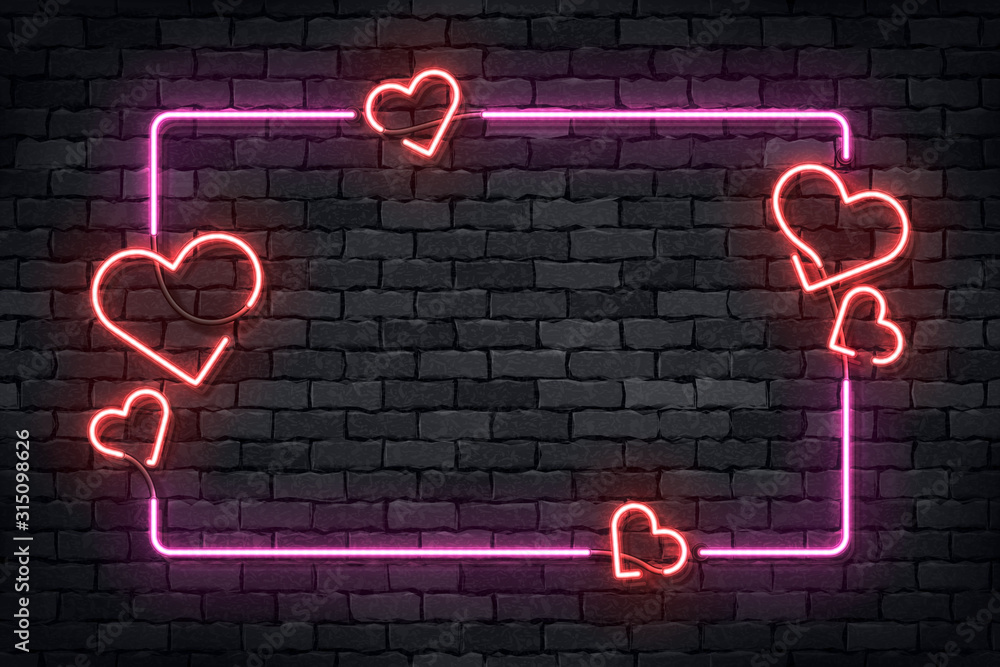 Wall mural vector realistic isolated neon sign of frame with hearts for template decoration and layout covering